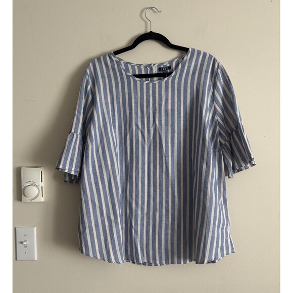 NWT NEW Izod Womens XXL‎ Linen Shirt Striped Ruffle Sleeve Nautical Summer Blue - Picture 1 of 6